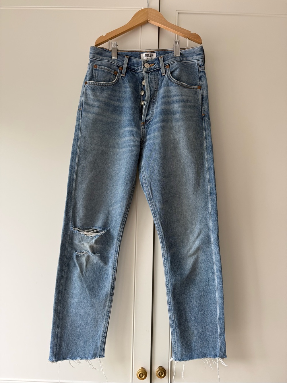 AGOLDE Jamie Light Blue Distressed High-Rise Straight Jeans